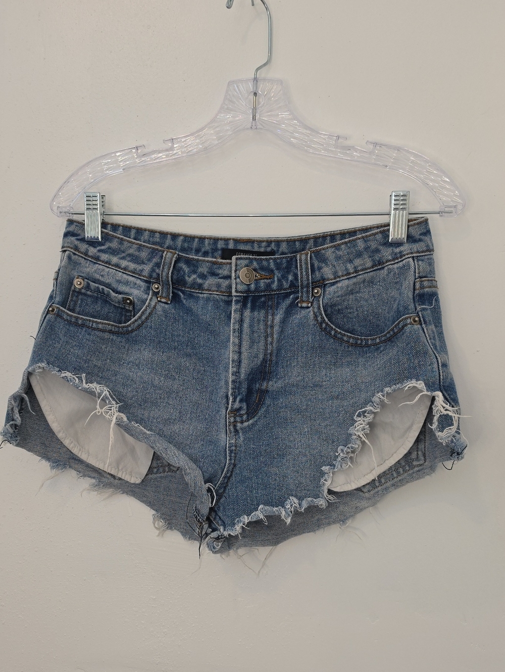 Blue Distressed High-Rise Denim Shorts 27